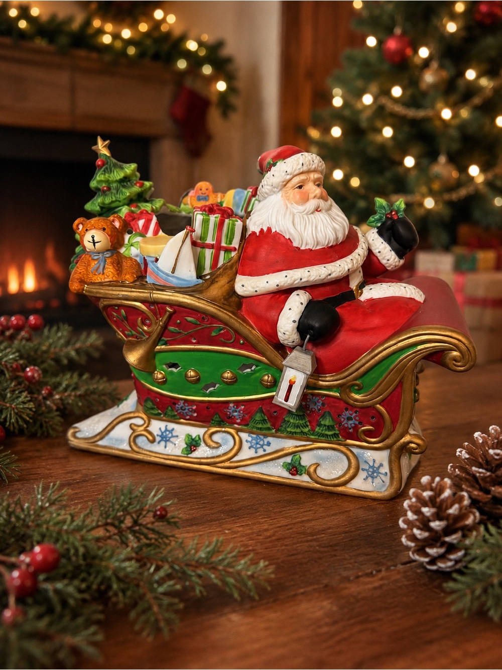 PartyLite Santa’s Sleigh Ride Candle Holder Susan Winget Vintage Hand Painted
